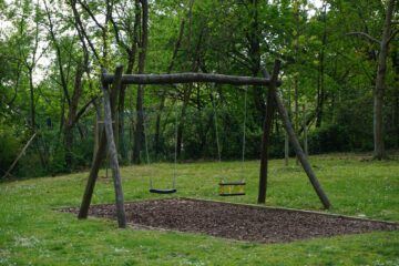 brown wooden swing on green grass field - representing the temperature swings that are a common occurrence now.