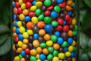 jar of M&M's coated chocolates